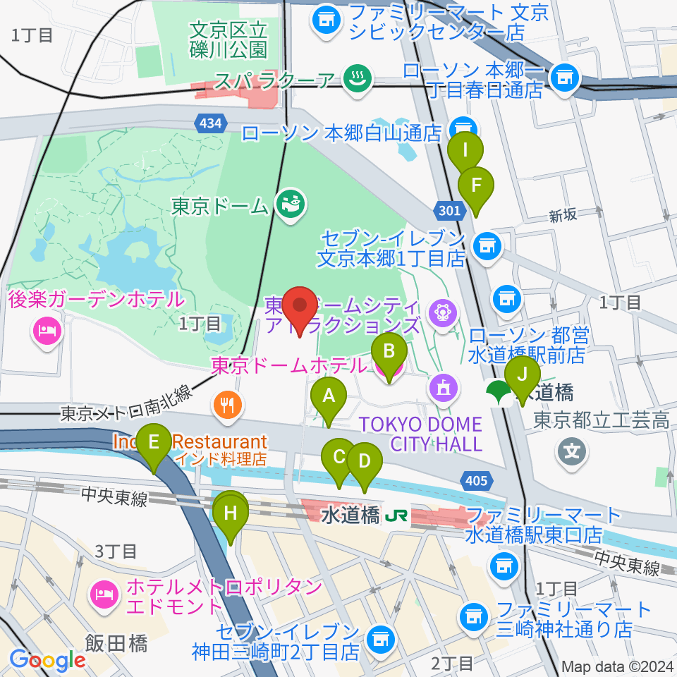 後楽園ホール周辺のホテル一覧地図