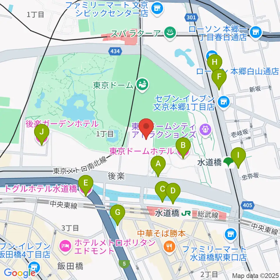 後楽園ホール周辺のホテル一覧地図