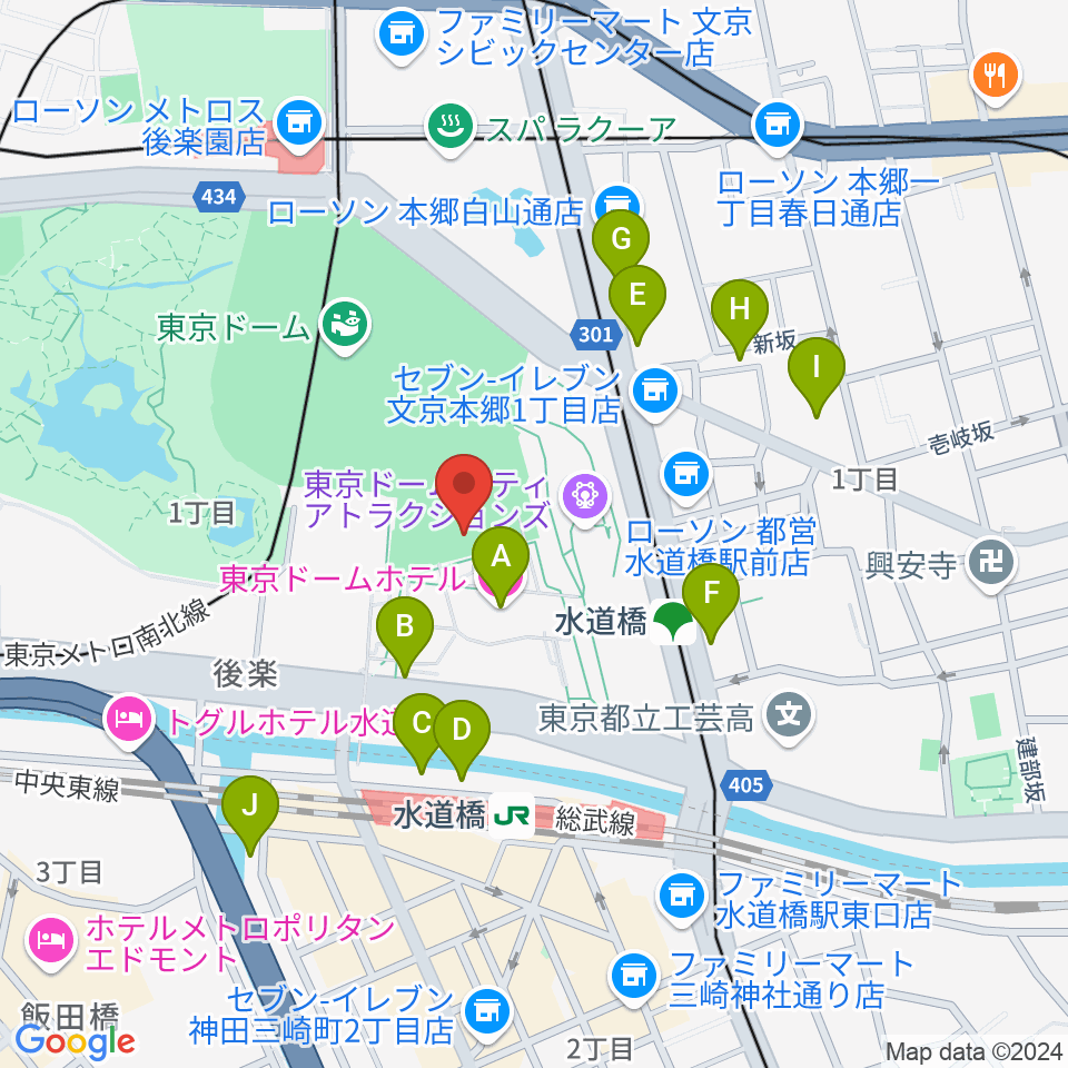 東京ドームシティプリズムホール周辺のホテル一覧地図