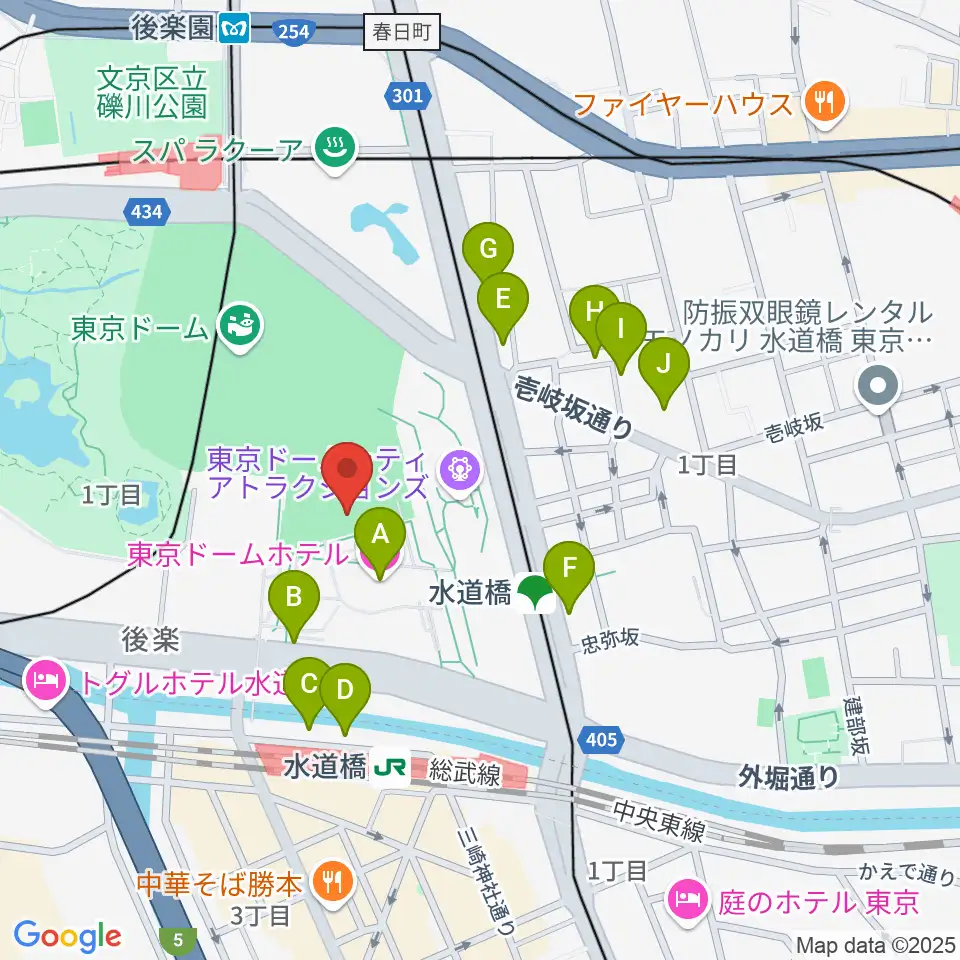 東京ドームシティプリズムホール周辺のホテル一覧地図