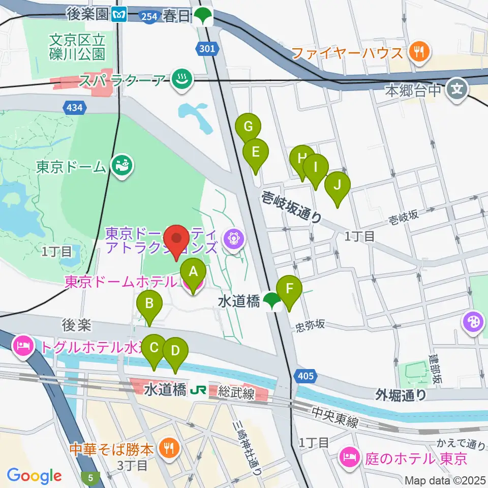 東京ドームシティプリズムホール周辺のホテル一覧地図