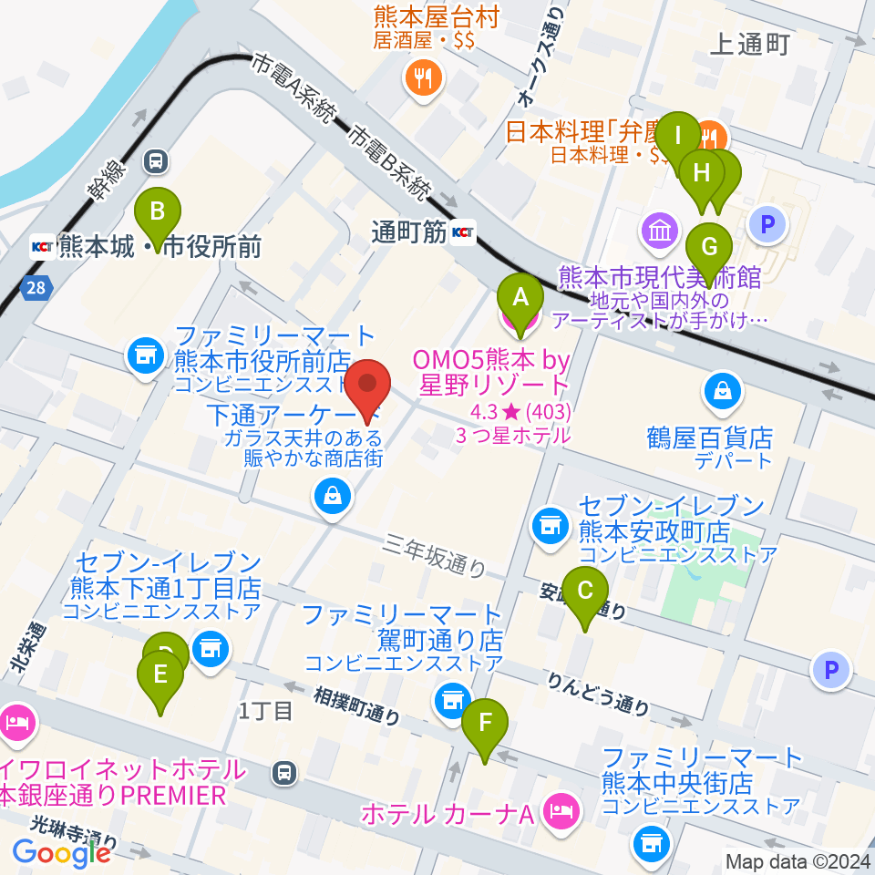 島村楽器 COCOSA熊本店周辺のホテル一覧地図