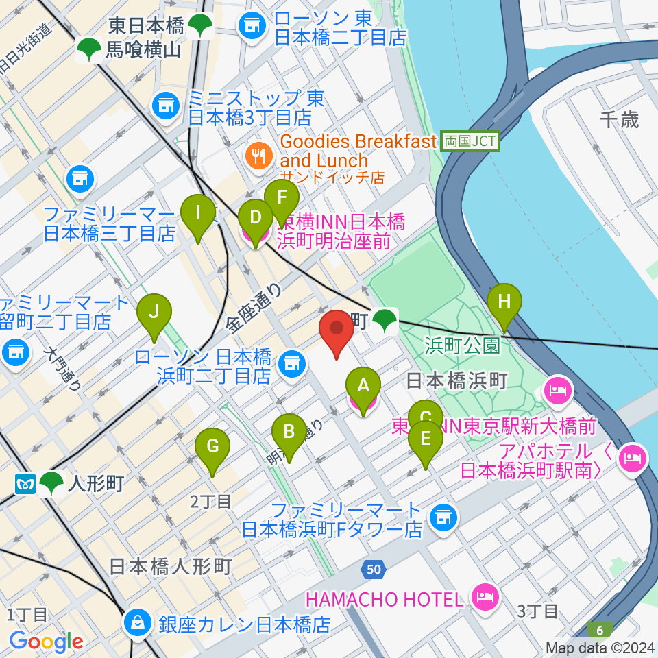 明治座周辺のホテル一覧地図