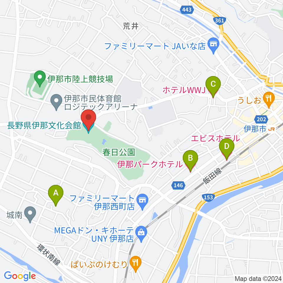 長野県伊那文化会館周辺のホテル一覧地図