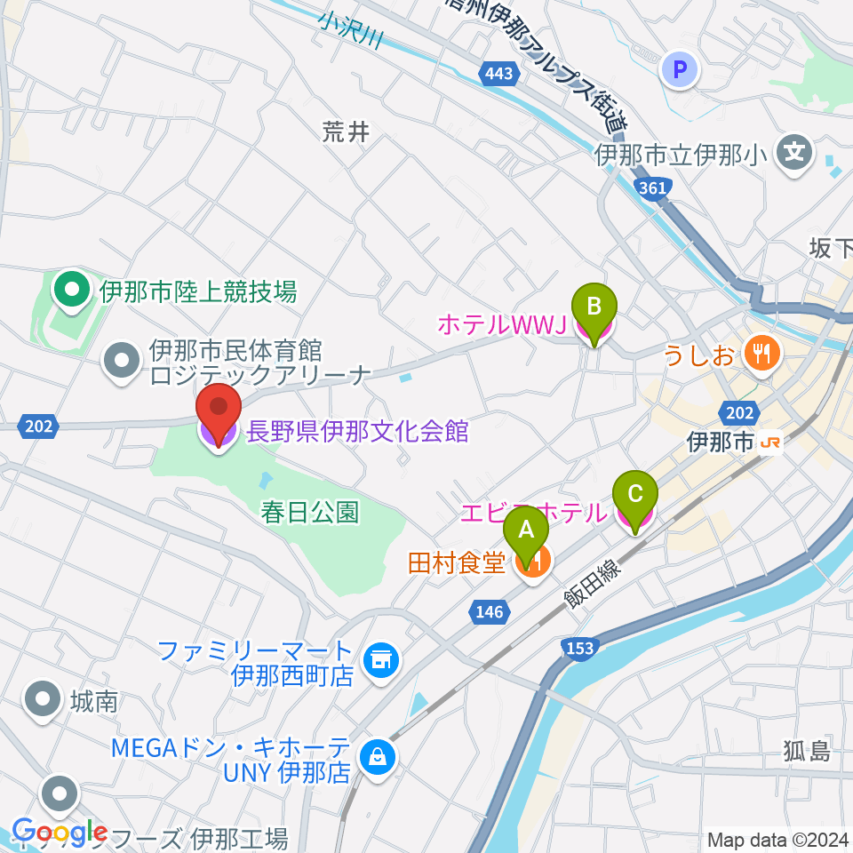 長野県伊那文化会館周辺のホテル一覧地図