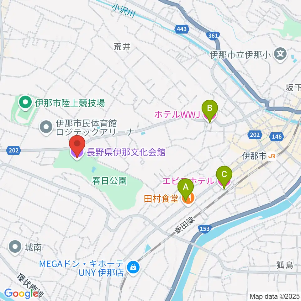 長野県伊那文化会館周辺のホテル一覧地図