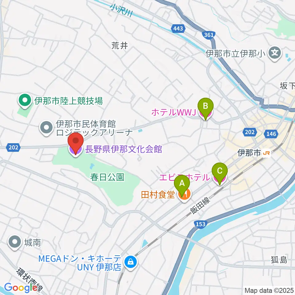 長野県伊那文化会館周辺のホテル一覧地図
