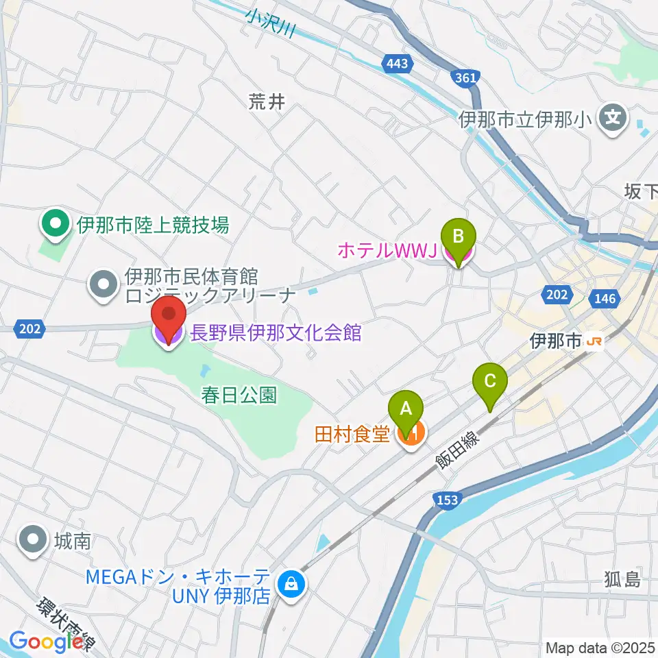 長野県伊那文化会館周辺のホテル一覧地図