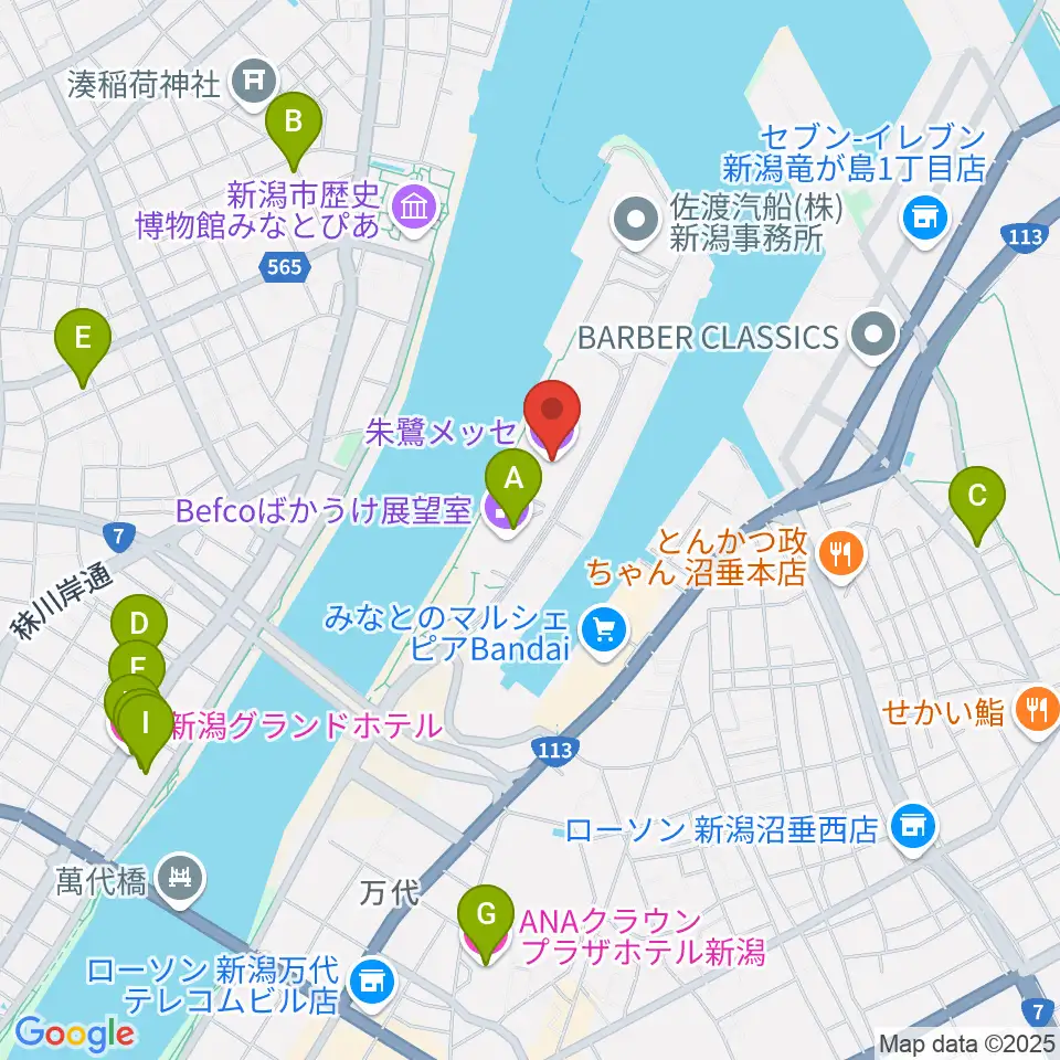 朱鷺メッセ周辺のホテル一覧地図