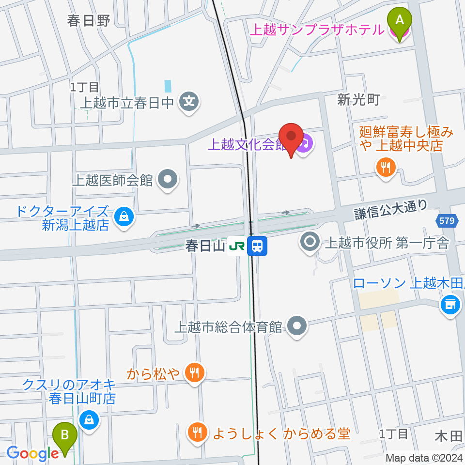 上越文化会館周辺のホテル一覧地図