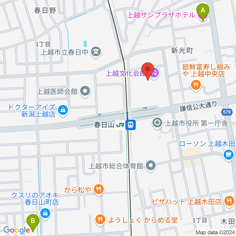 上越文化会館周辺のホテル一覧地図