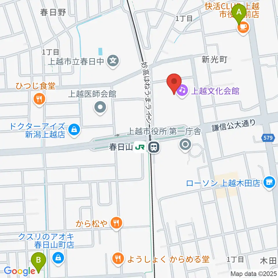 上越文化会館周辺のホテル一覧地図
