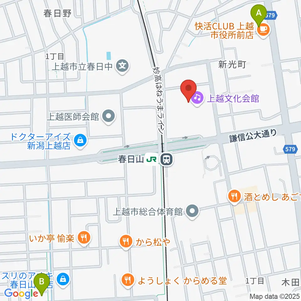 上越文化会館周辺のホテル一覧地図