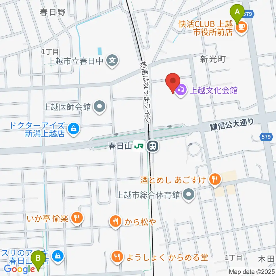上越文化会館周辺のホテル一覧地図