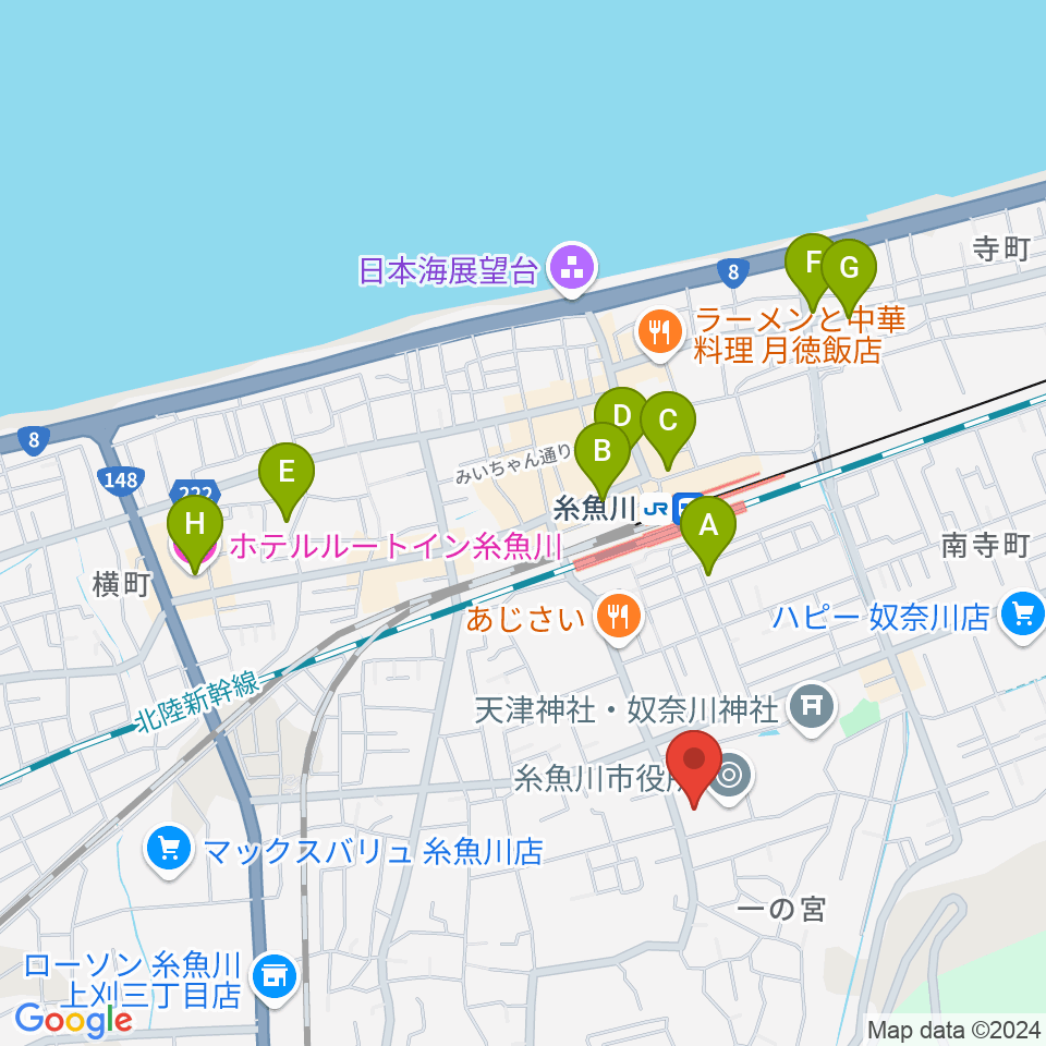 糸魚川市民会館周辺のホテル一覧地図