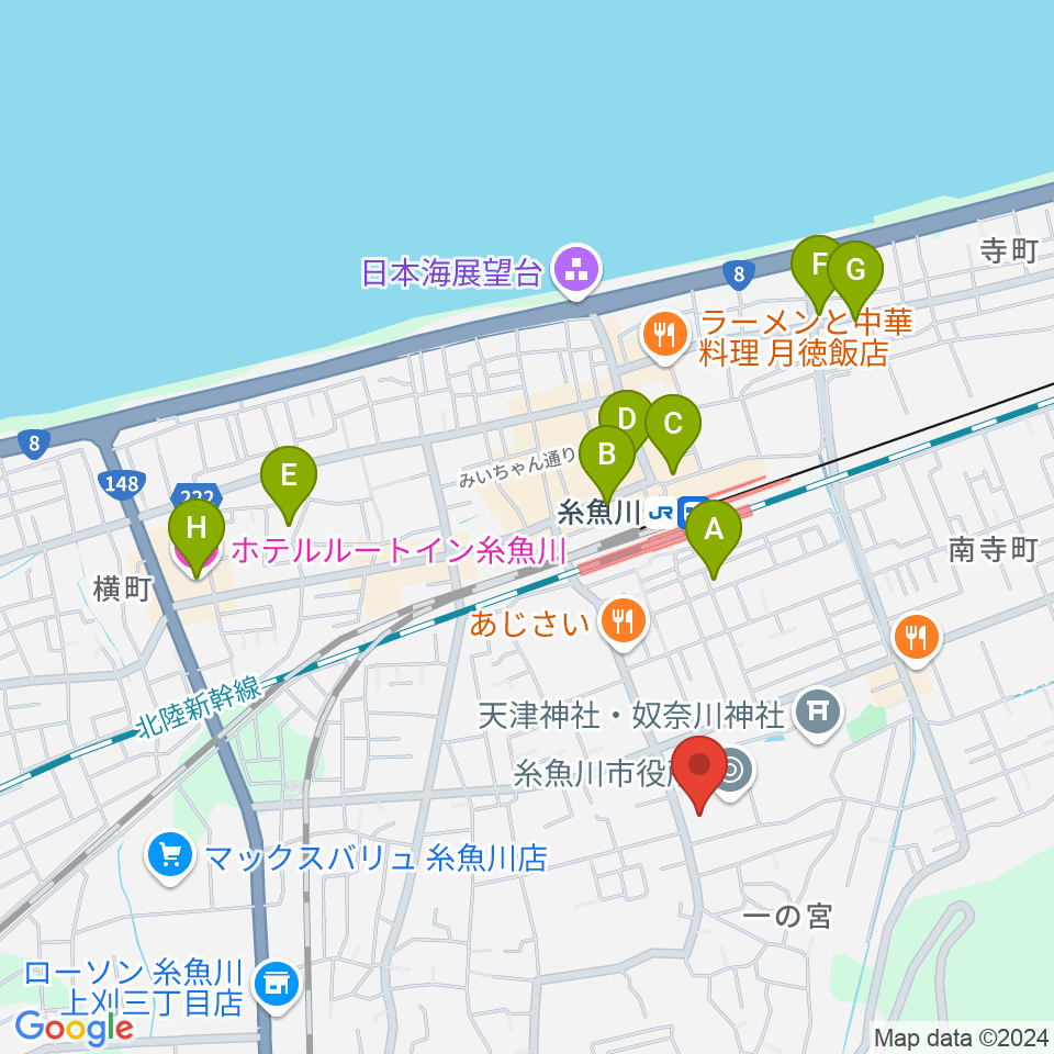 糸魚川市民会館周辺のホテル一覧地図