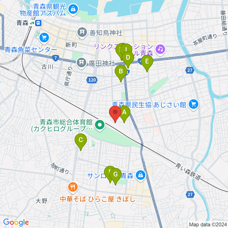 ティーズエレキギタークリニック青森周辺のホテル一覧地図