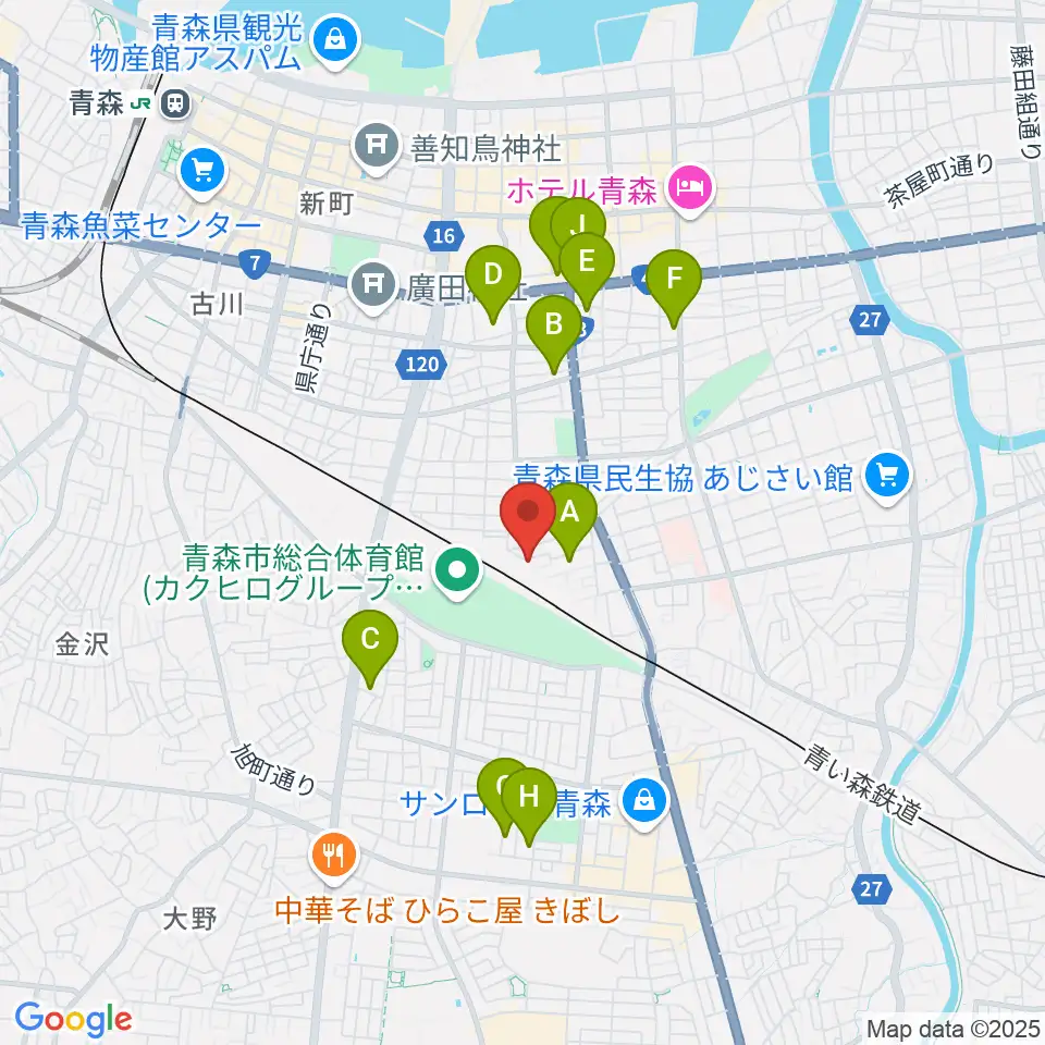 ティーズエレキギタークリニック青森周辺のホテル一覧地図