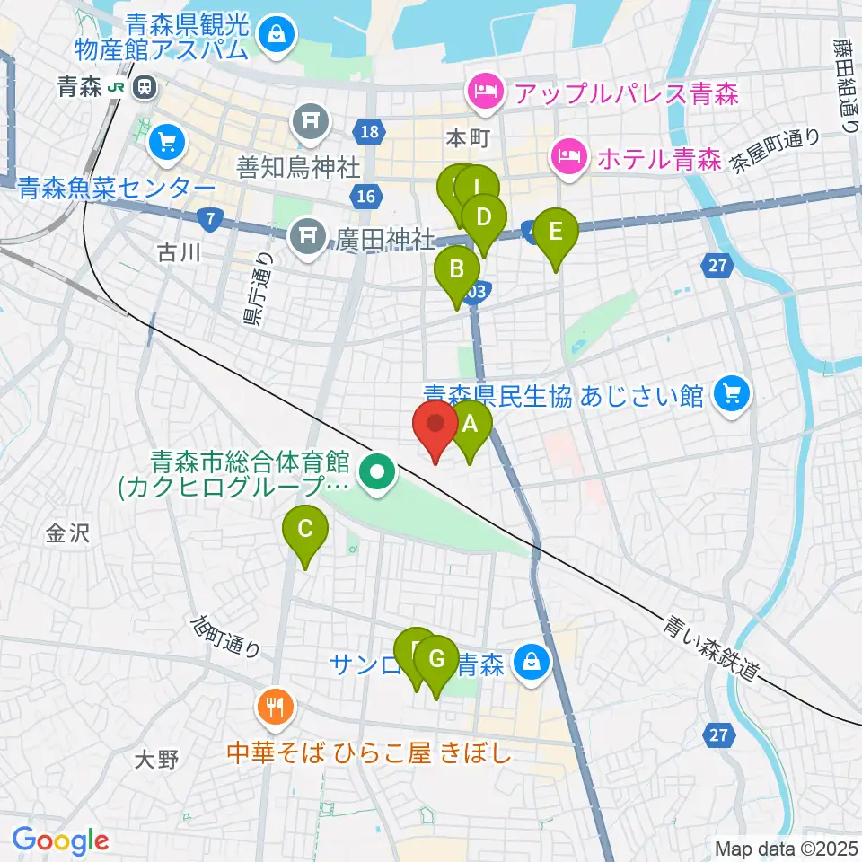 ティーズエレキギタークリニック青森周辺のホテル一覧地図