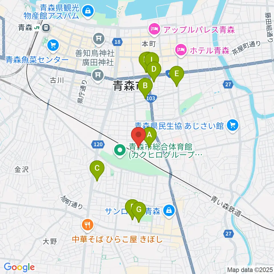 ティーズエレキギタークリニック青森周辺のホテル一覧地図