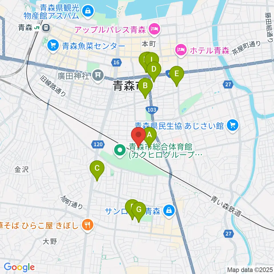 ティーズエレキギタークリニック青森周辺のホテル一覧地図