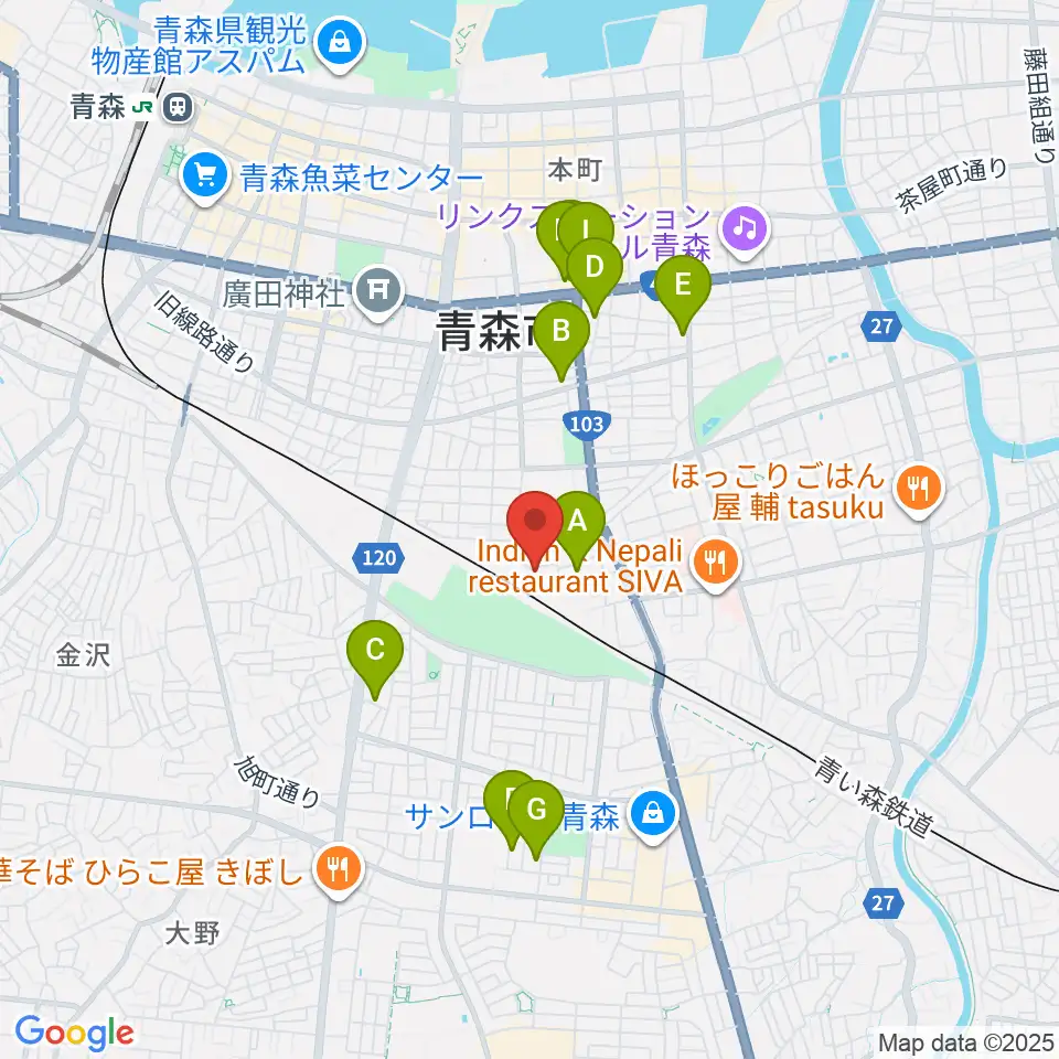 ティーズエレキギタークリニック青森周辺のホテル一覧地図