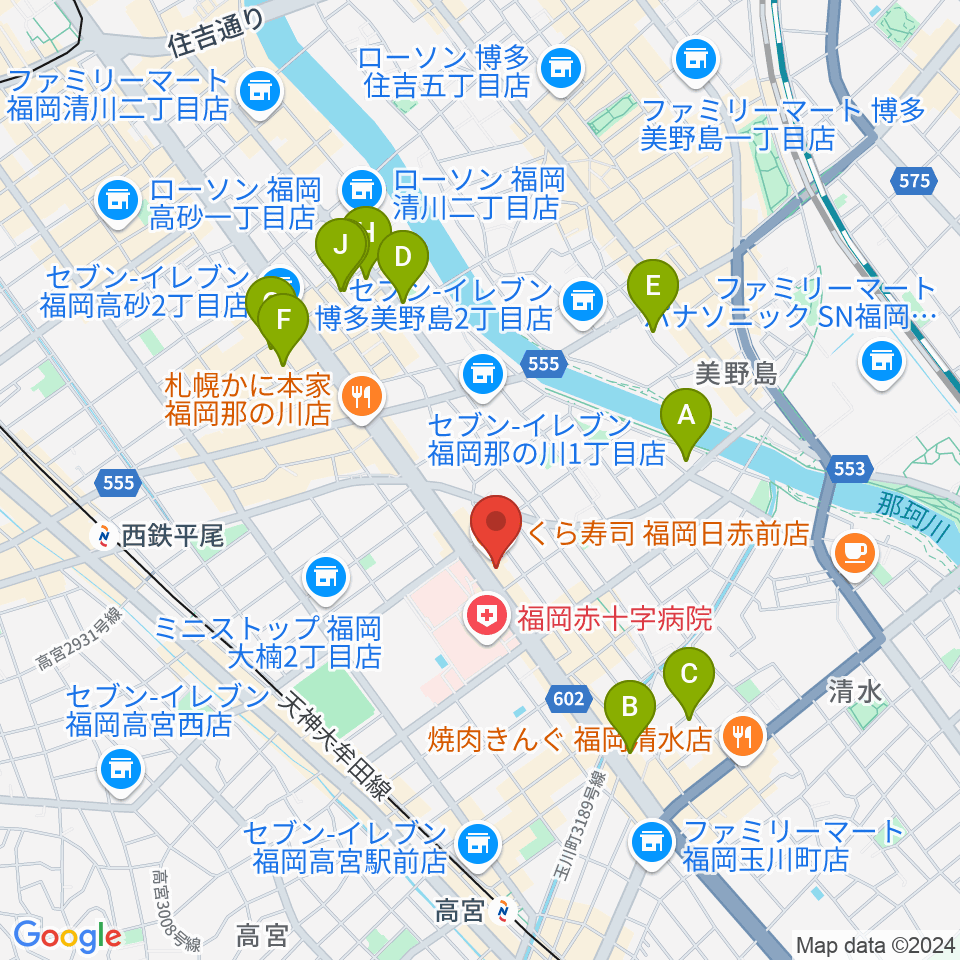 ピアノ百貨福岡店周辺のホテル一覧地図