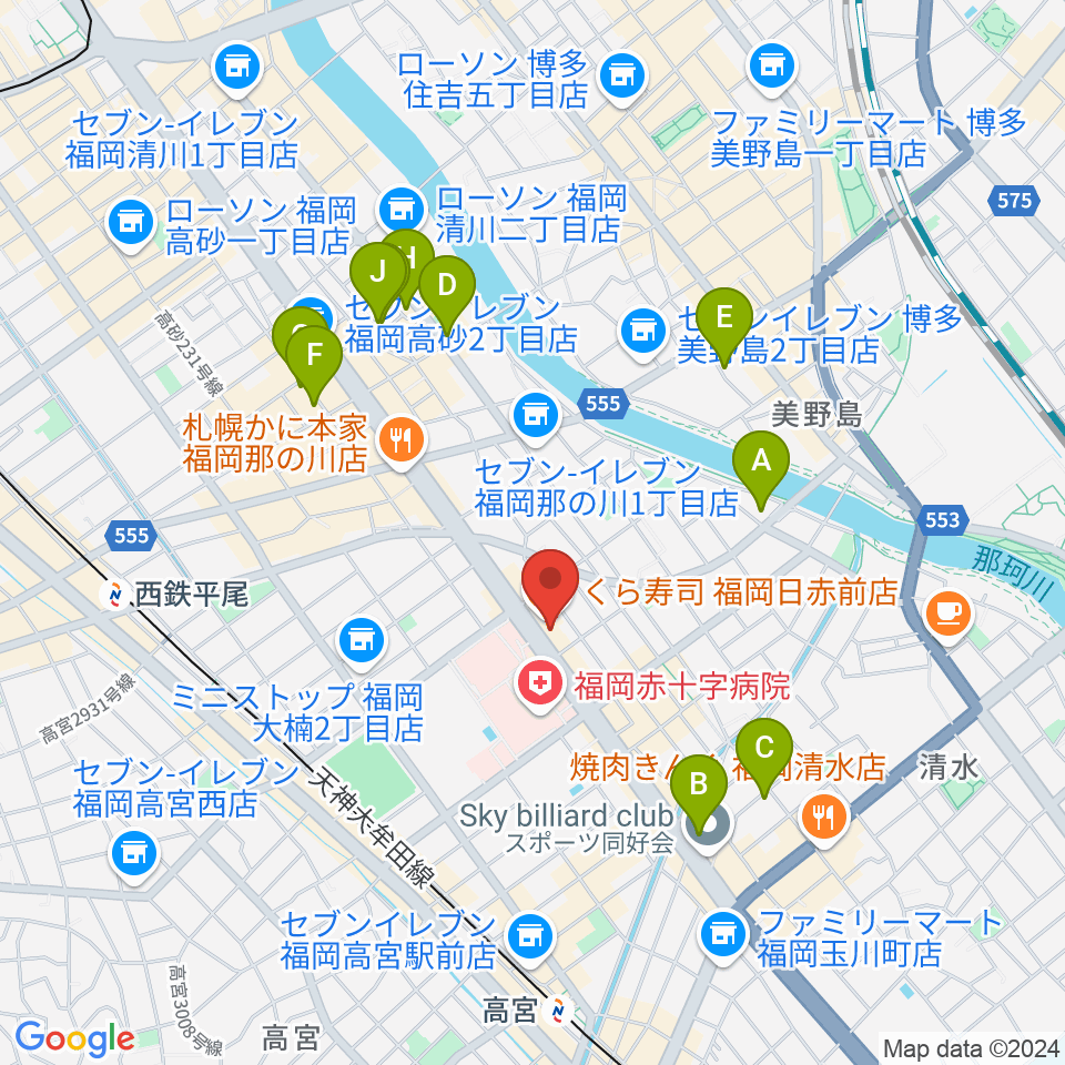 ピアノ百貨福岡店周辺のホテル一覧地図