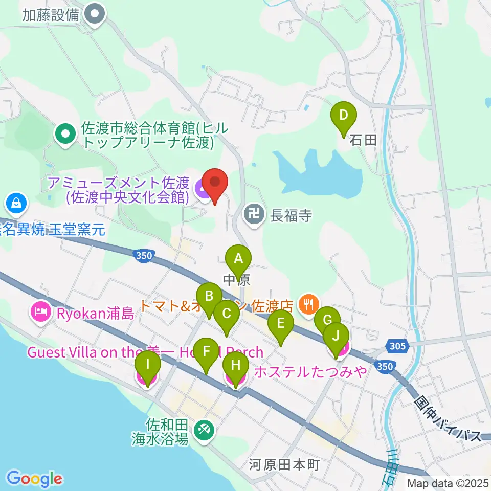 アミューズメント佐渡(佐渡中央文化会館)周辺のホテル一覧地図