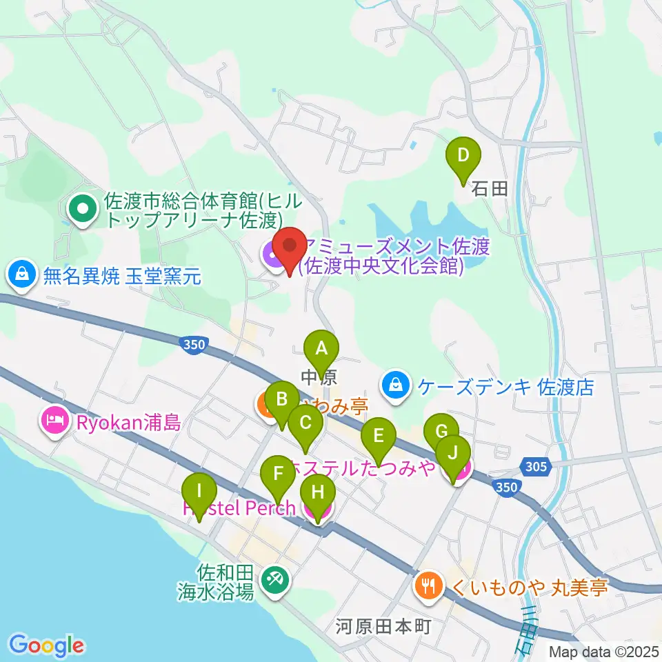 アミューズメント佐渡(佐渡中央文化会館)周辺のホテル一覧地図