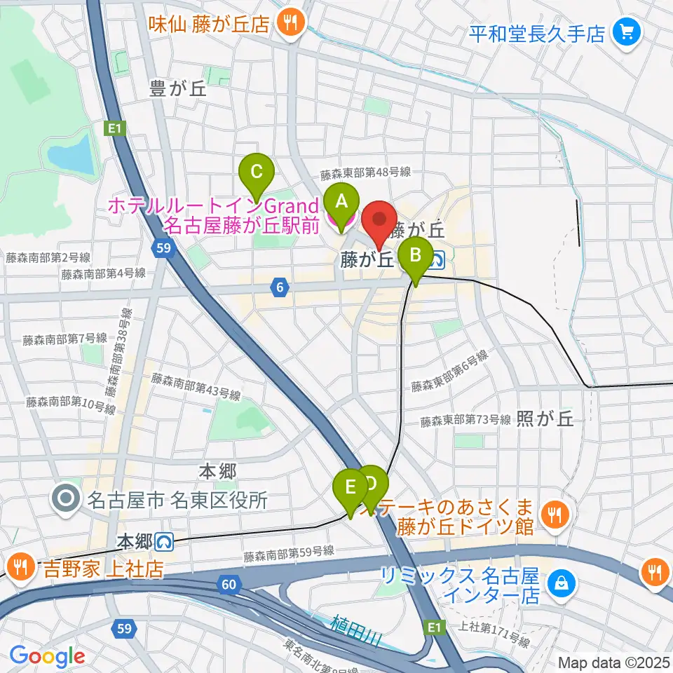 名古屋新堀ギター音楽院 藤ヶ丘教室周辺のホテル一覧地図