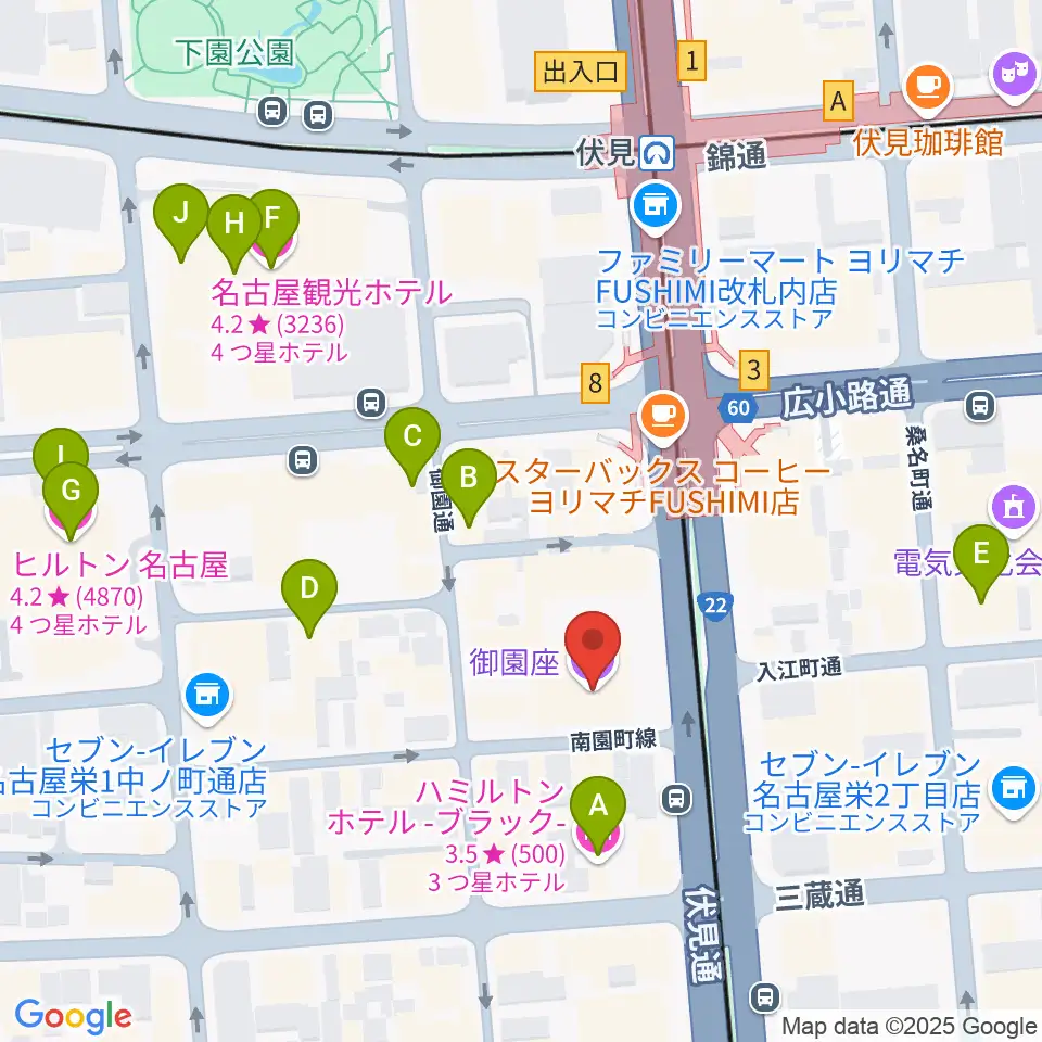 御園座周辺のホテル一覧地図