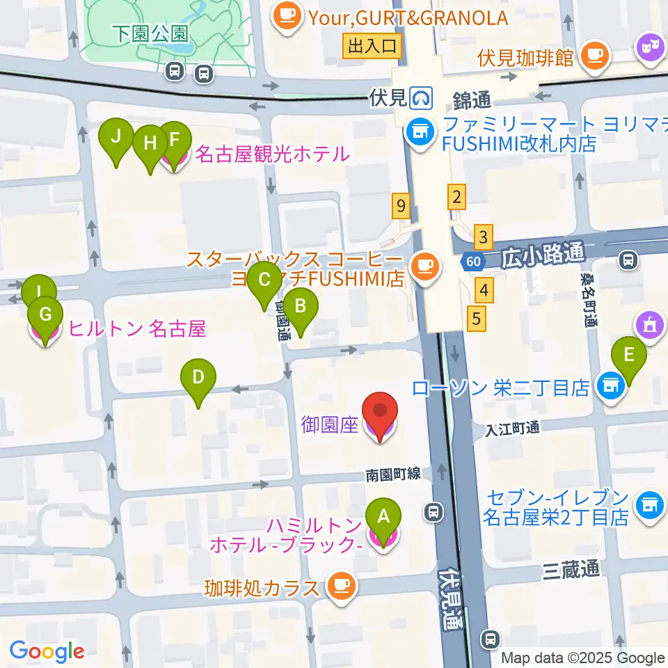 御園座周辺のホテル一覧地図