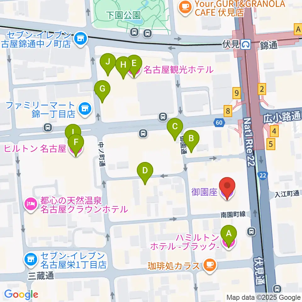 御園座周辺のホテル一覧地図