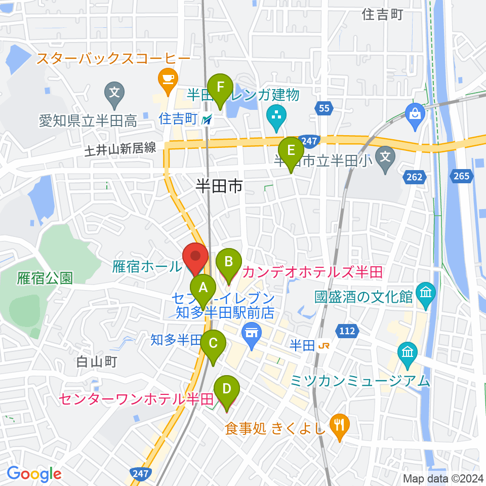 瀧上工業雁宿ホール周辺のホテル一覧地図