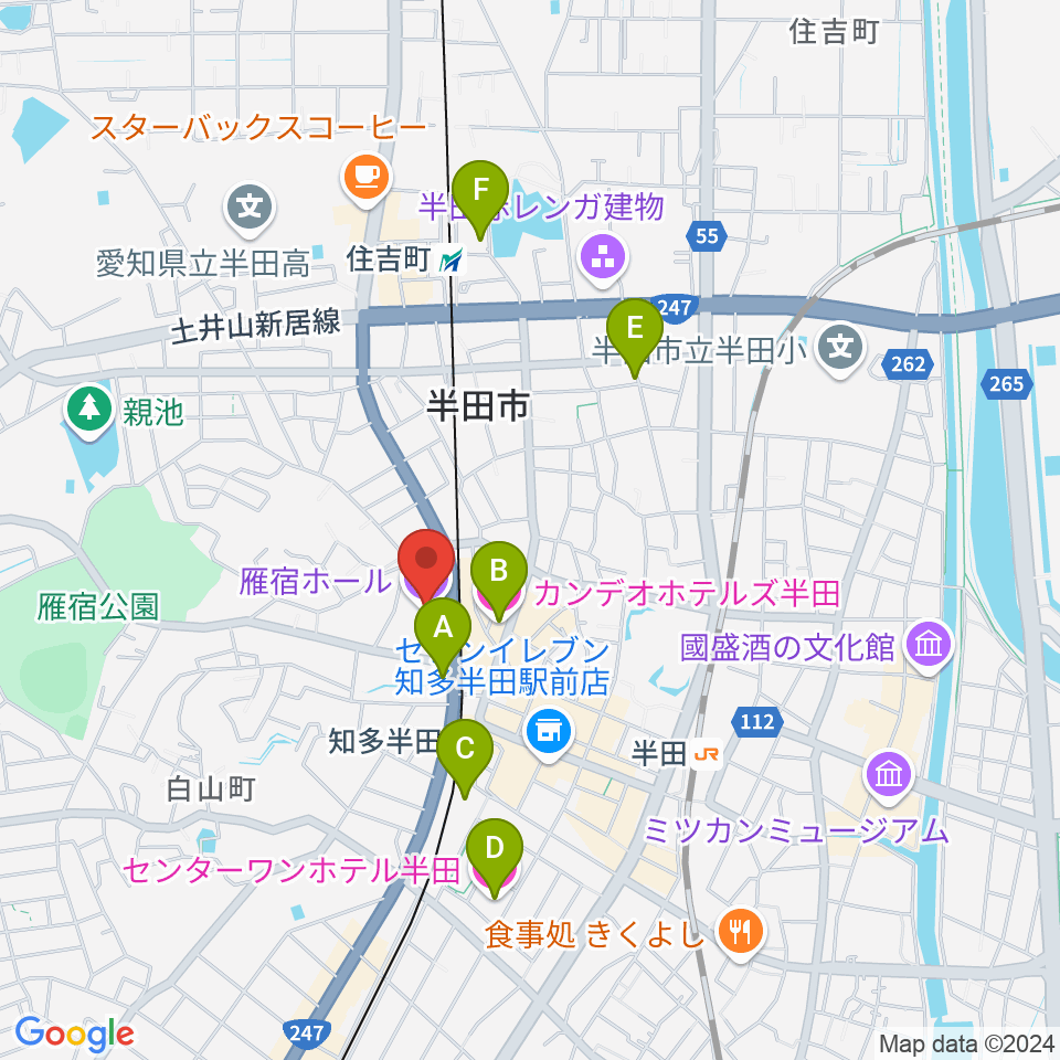 瀧上工業雁宿ホール周辺のホテル一覧地図