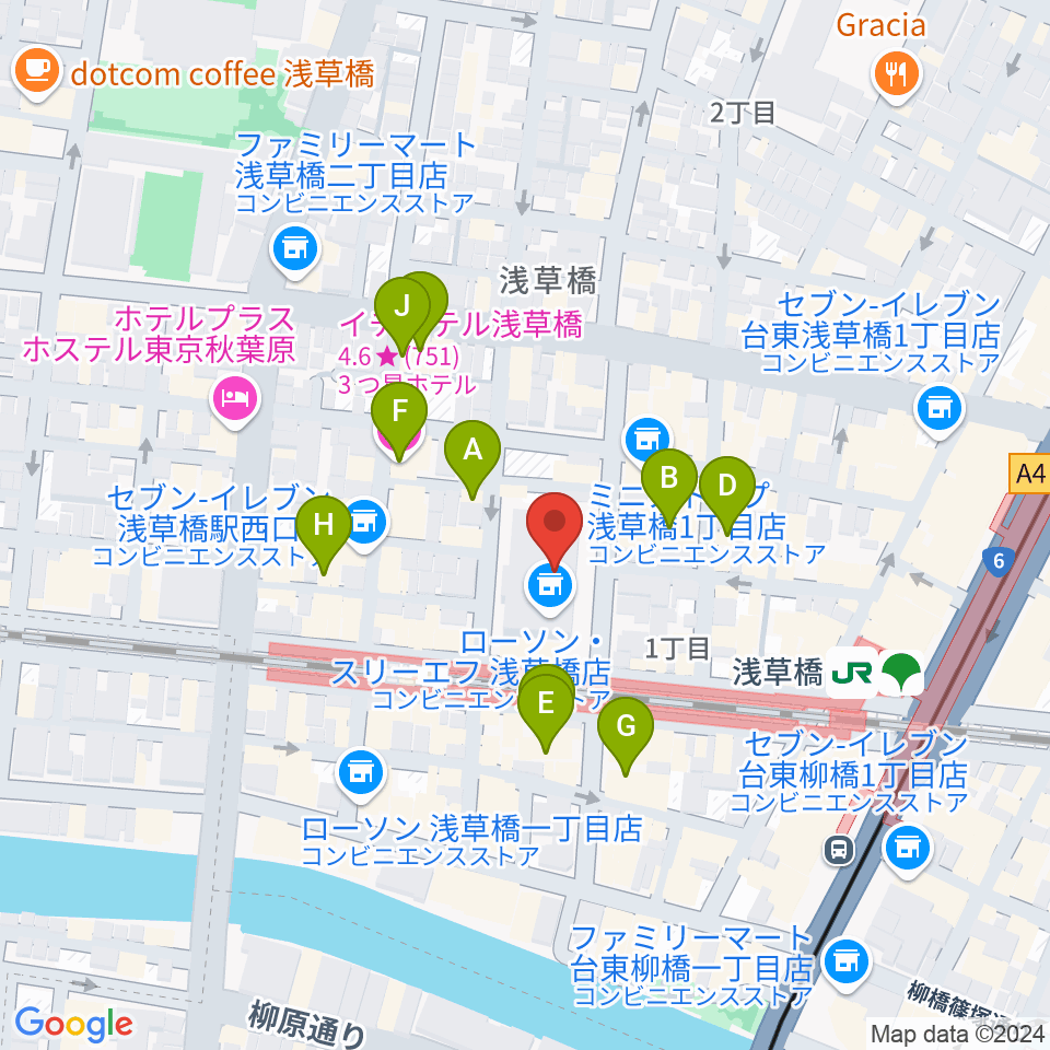 浅草橋ヒューリック ホール＆ヒューリック周辺のホテル一覧地図