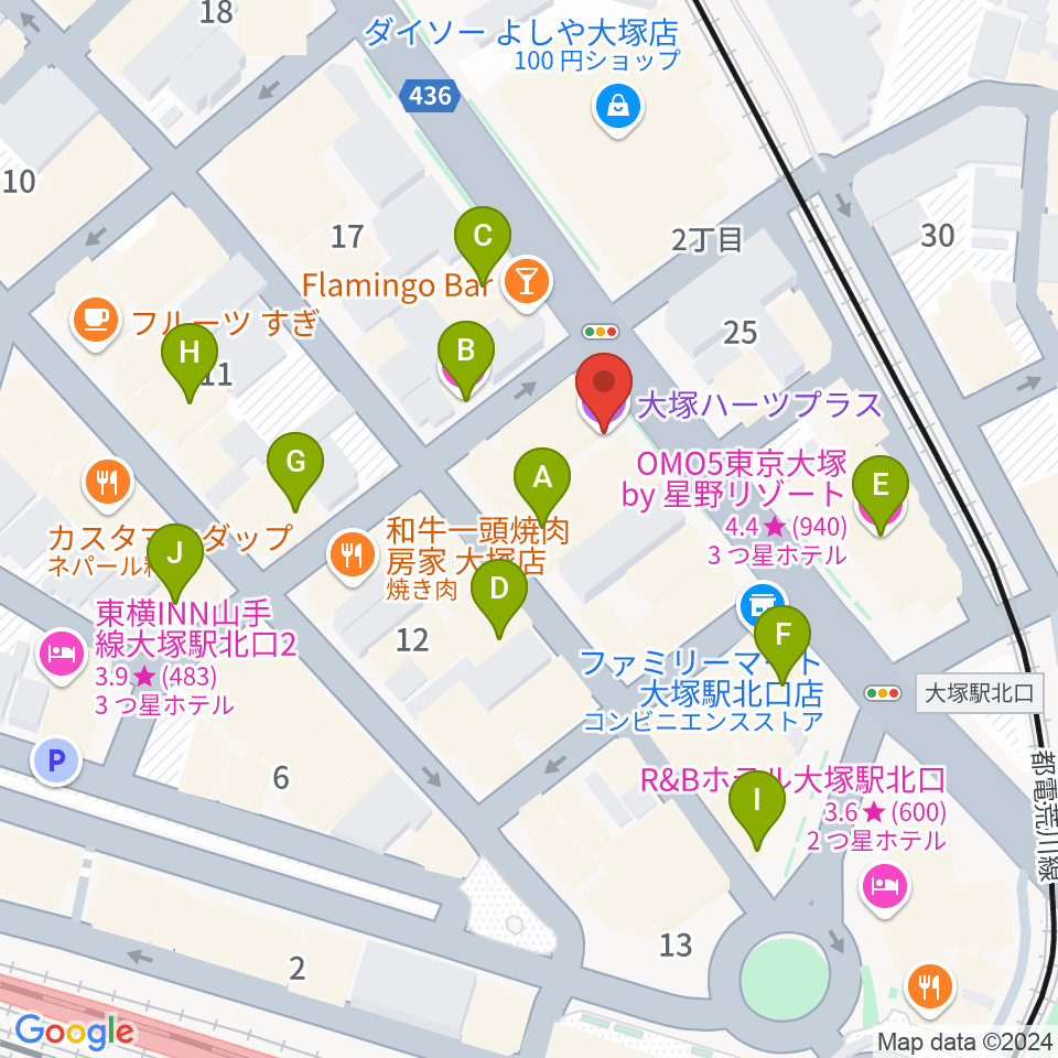 大塚Hearts+周辺のホテル一覧地図