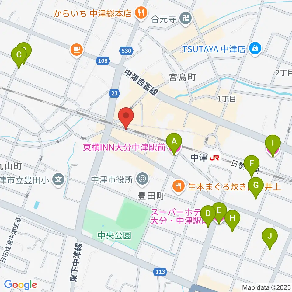 中津Aco-Place プレイヤー楽器店周辺のホテル一覧地図