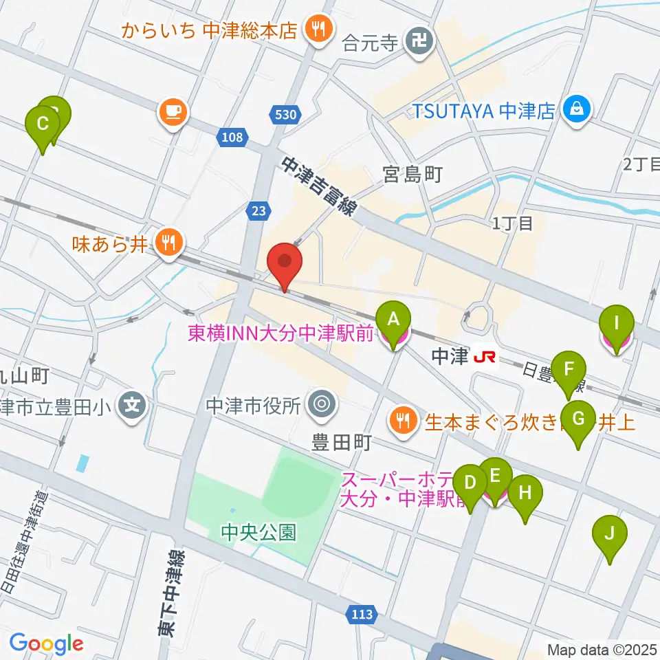 中津Aco-Place プレイヤー楽器店周辺のホテル一覧地図