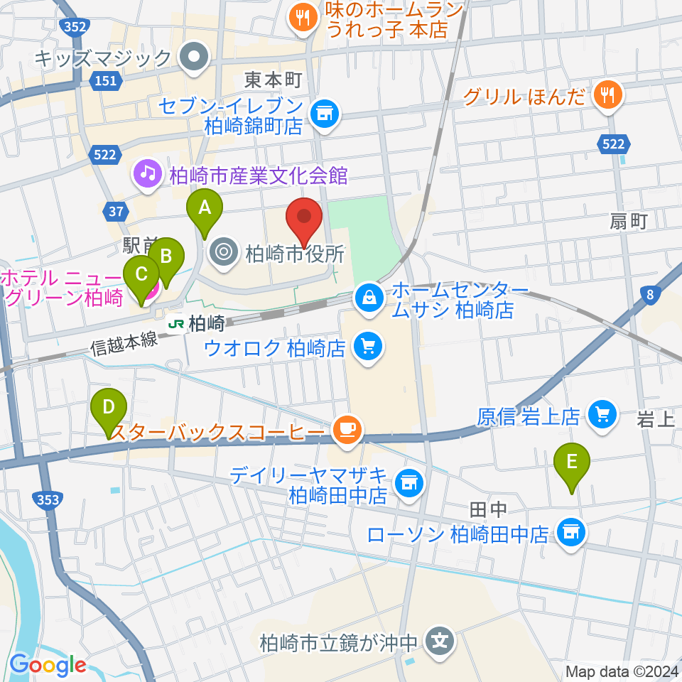 柏崎市文化会館アルフォーレ周辺のホテル一覧地図