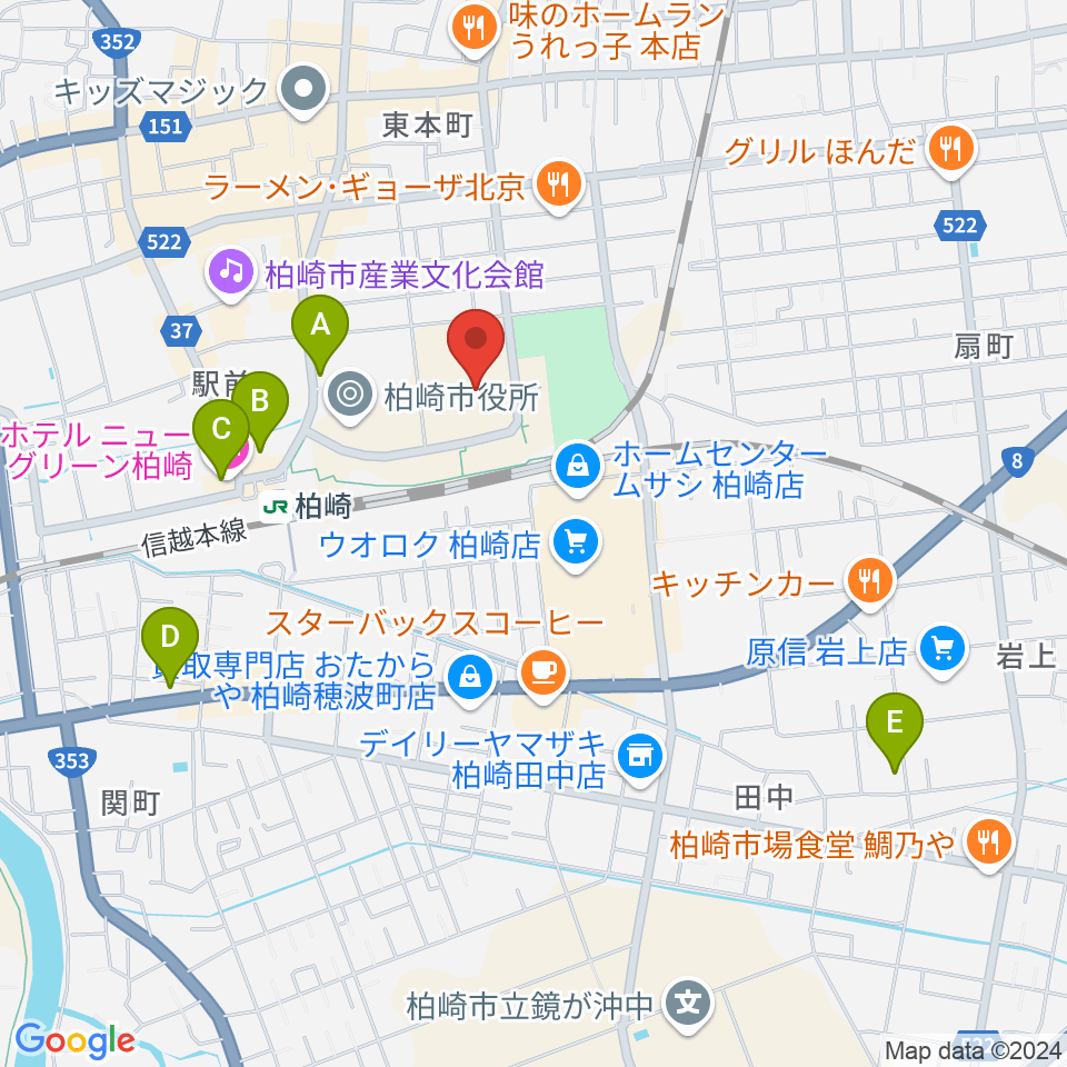 柏崎市文化会館アルフォーレ周辺のホテル一覧地図