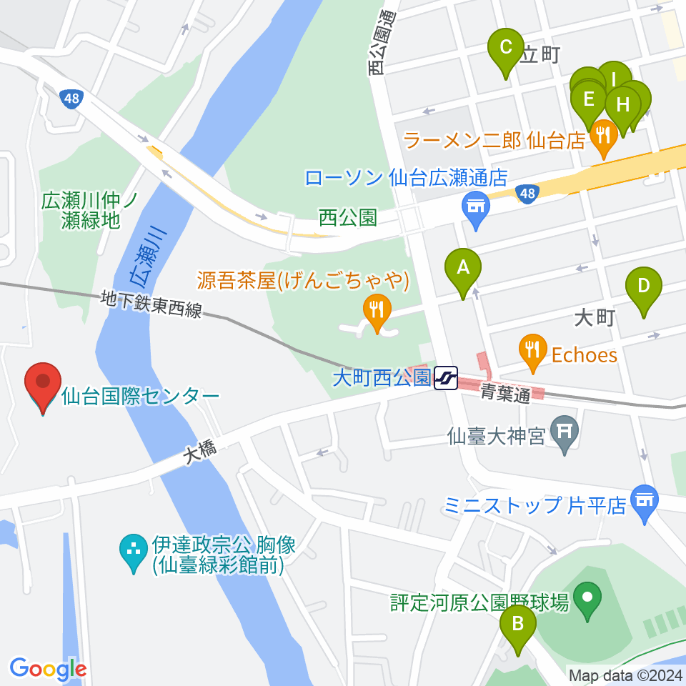 仙台国際センター周辺のホテル一覧地図