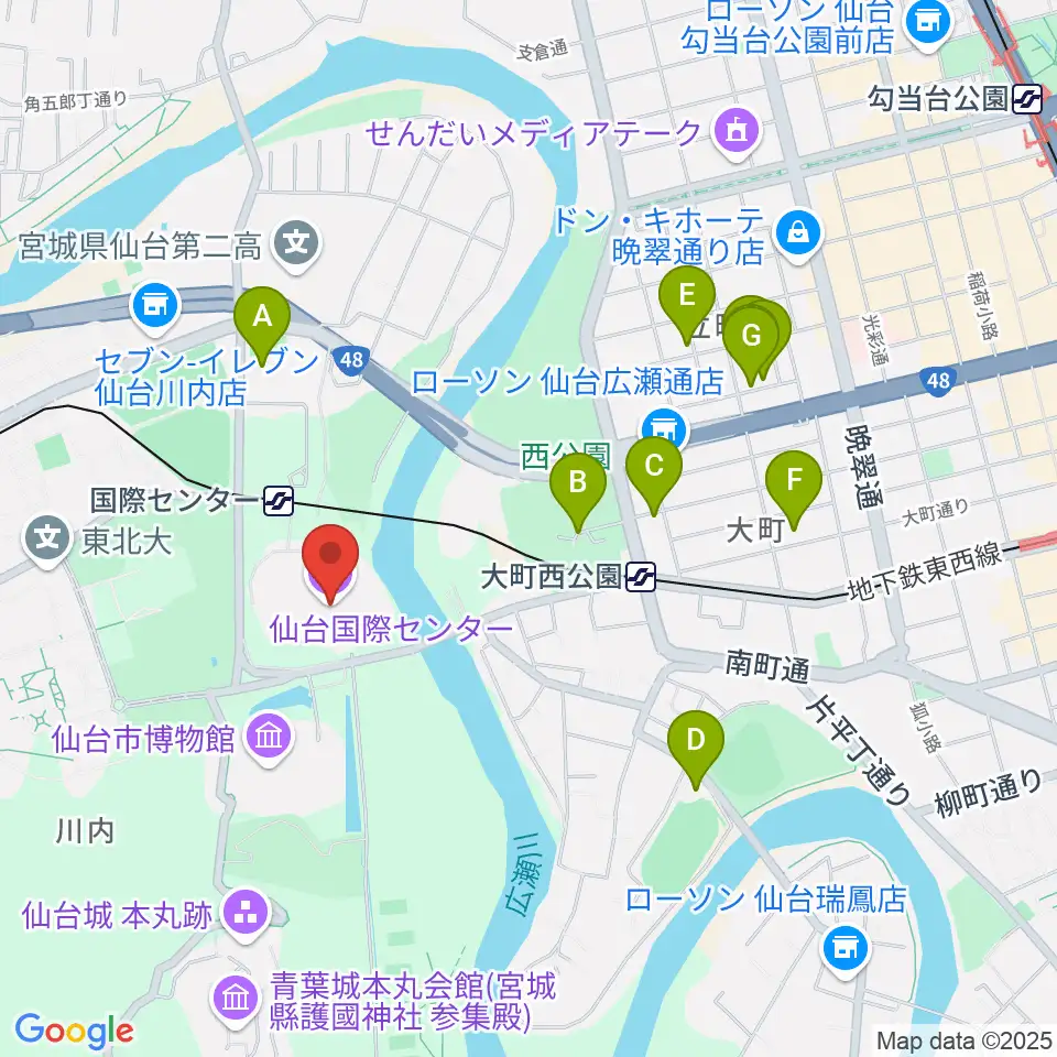 仙台国際センター周辺のホテル一覧地図