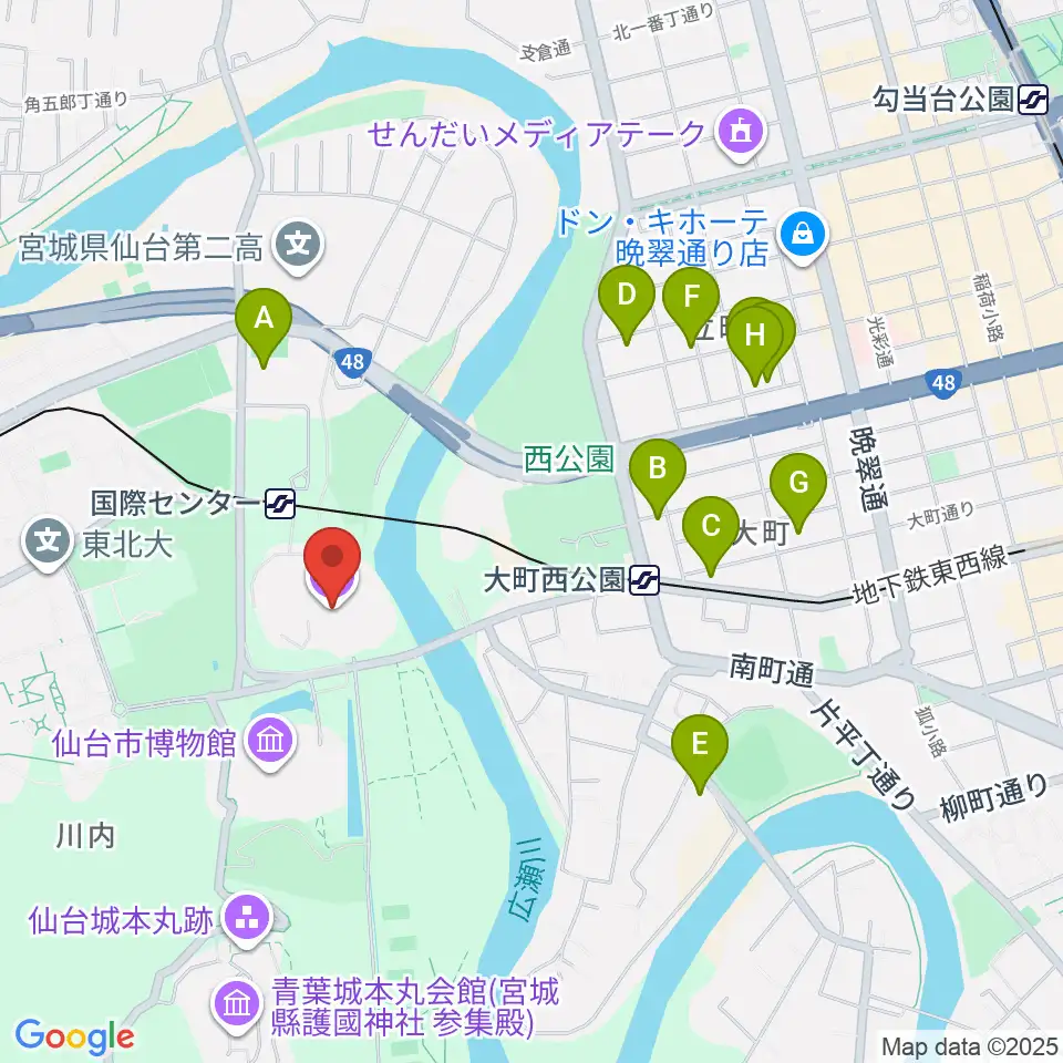 仙台国際センター周辺のホテル一覧地図