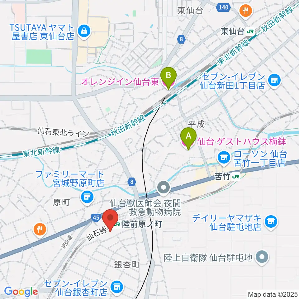 宮城野区文化センター周辺のホテル一覧地図