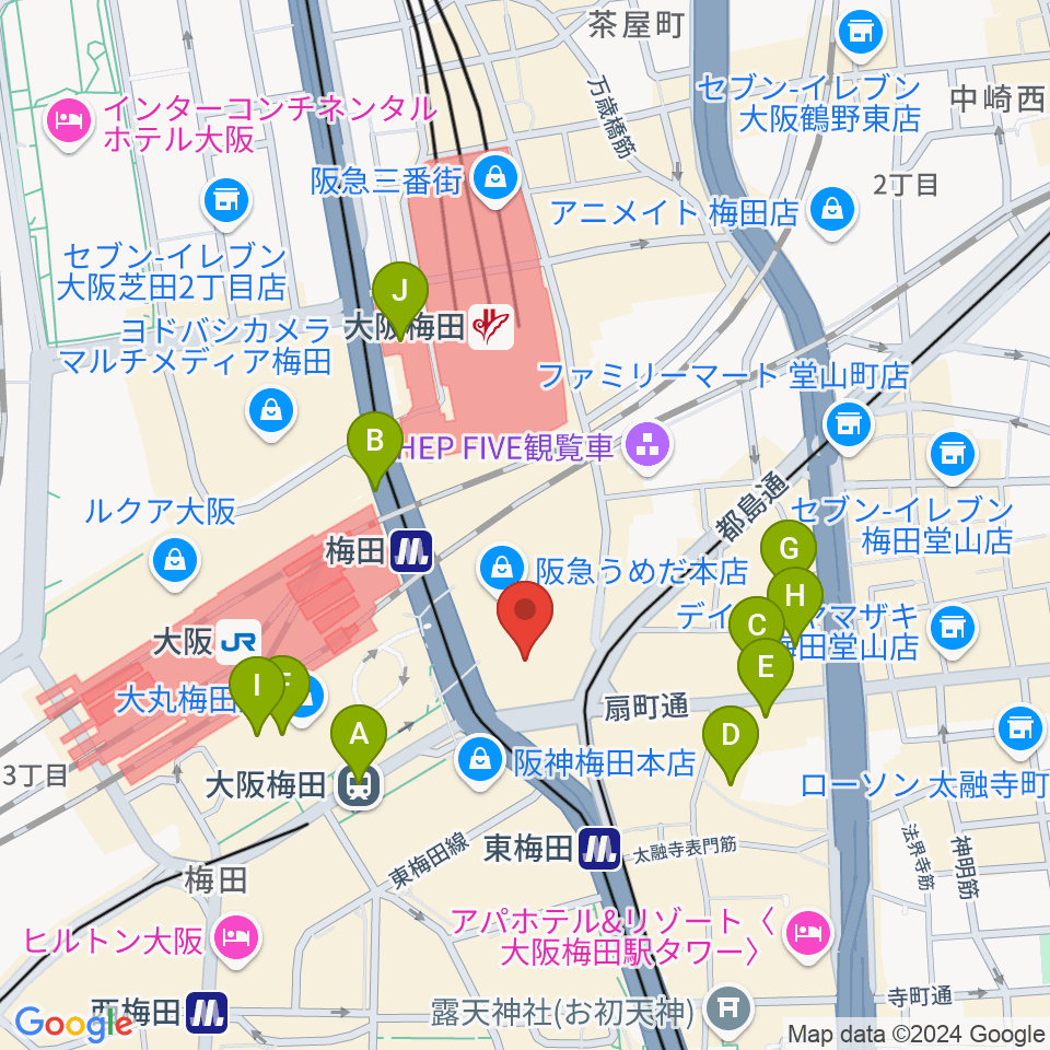 阪急うめだホール周辺のホテル一覧地図