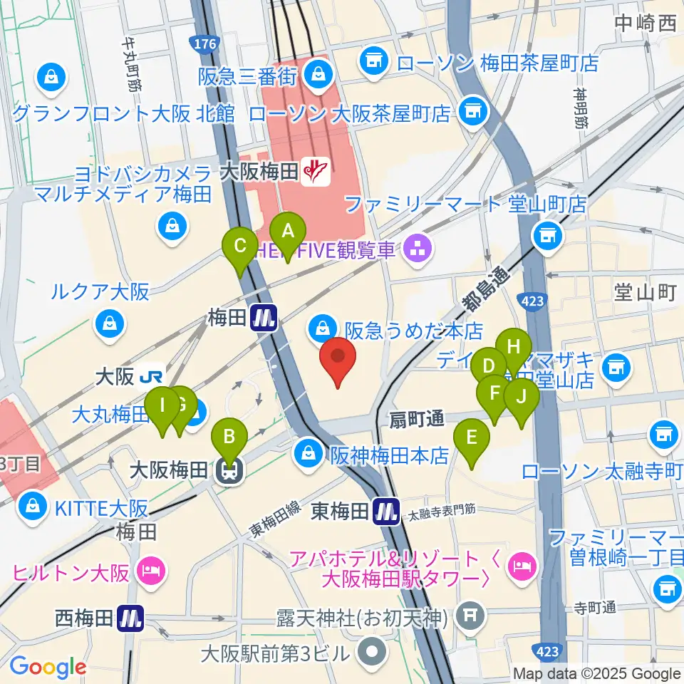阪急うめだホール周辺のホテル一覧地図