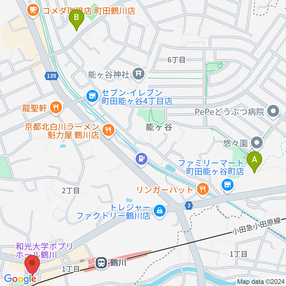 和光大学ポプリホール鶴川周辺のホテル一覧地図