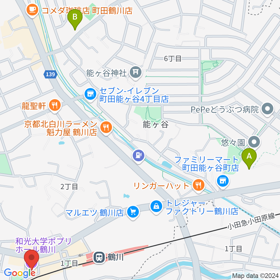 和光大学ポプリホール鶴川周辺のホテル一覧地図